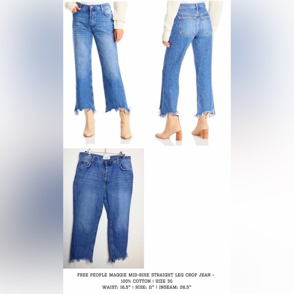 free people distressed cropped straight jeans size 30 medium wash
